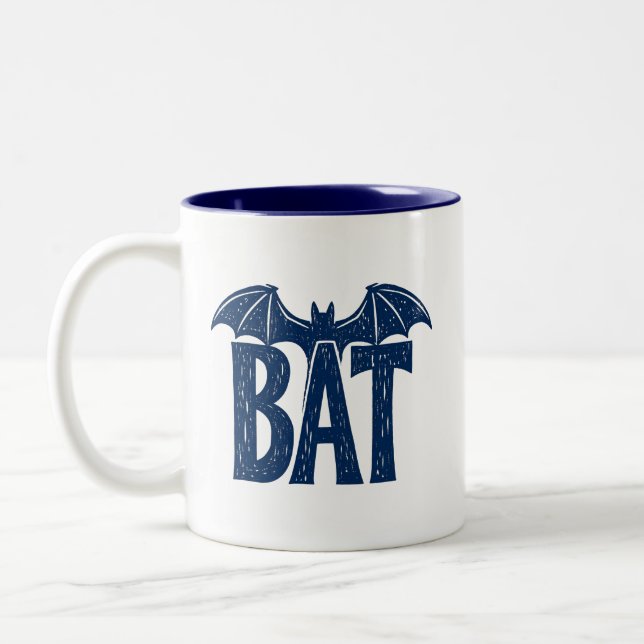 at Wings Halloween Linocut Design Two-Tone Coffee Mug (Left)