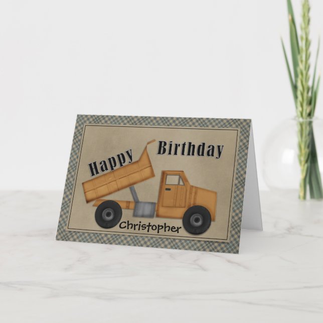 At Work Yellow Dump Truck Birthday Card (Front)