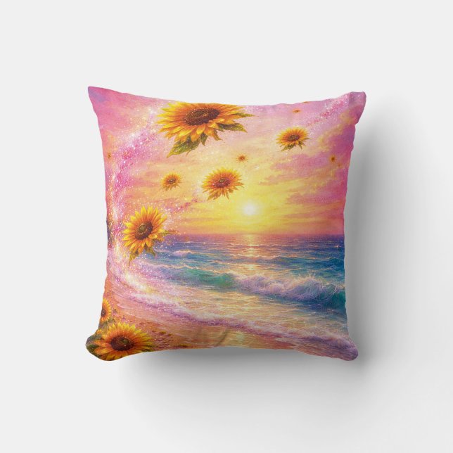 Atardecer de Paz Infinita: Girasoles Mágicos  Cushion (Front)