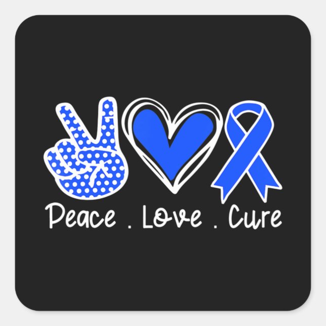 Ataxia Awareness Month Blue Ribbon Peace Love Cure Square Sticker (Front)