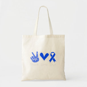 Ataxia Awareness Month Blue Ribbon Peace Love Cure Tote Bag