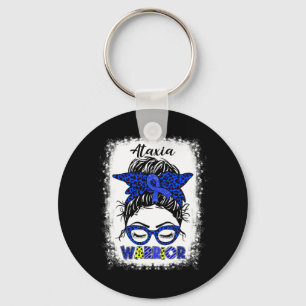 Ataxia Warrior Messy Bun Blue Ribbon Women Ataxia  Key Ring