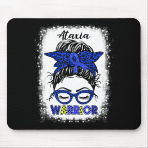Ataxia Warrior Messy Bun Blue Ribbon Women Ataxia  Mouse Pad