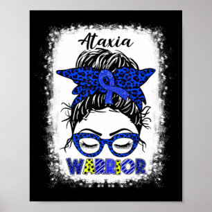 Ataxia Warrior Messy Bun Blue Ribbon Women Ataxia  Poster