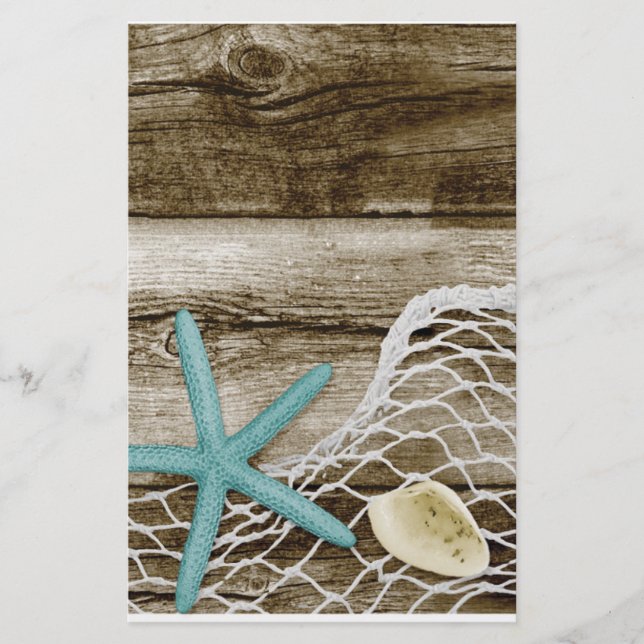 ATB TEAL STARFISH SHELLS NET BROWN BOARDWALK WOOD (Front)