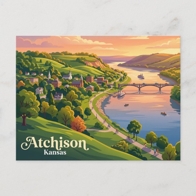 Atchison Riverfront Kansas Postcard (Front)