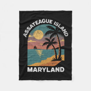 Ateague Island Maryland Vintage Sunset Souvenir Fleece Blanket