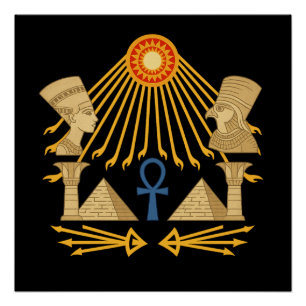 Aten Sun Disc – Ankh, Horus & Nefertiti Poster