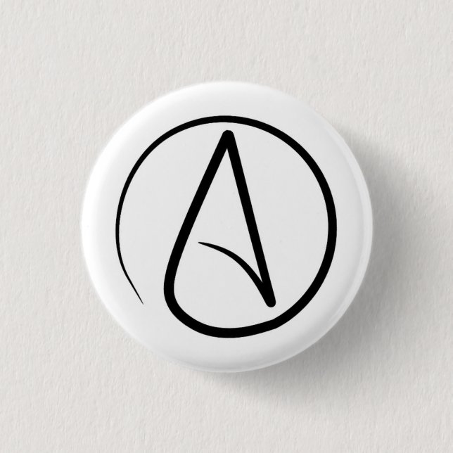 Atheism symbol: black on white 3 cm round badge (Front)