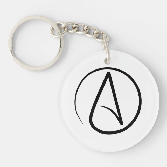 Atheism symbol: black on white key ring (Front)