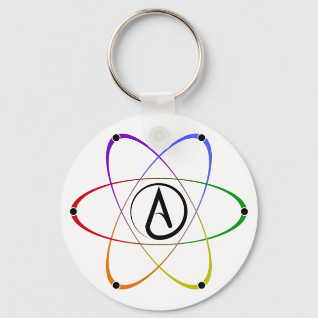Atheist Atom Symbol Rainbow Black Key Ring (Front)