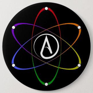Atheist Atom Symbol Rainbow White 6 Cm Round Badge