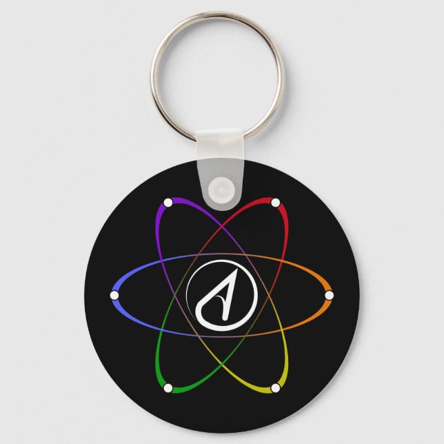Atheist Atom Symbol Rainbow White Key Ring (Front)
