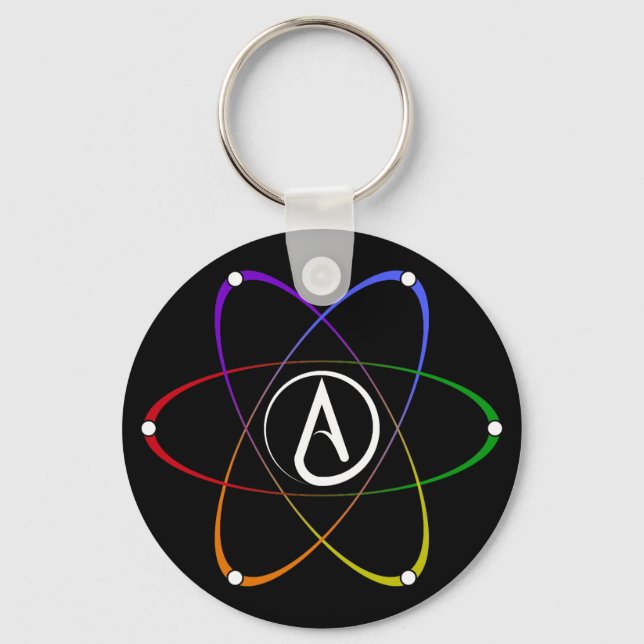 Atheist Atom Symbol Rainbow White Key Ring (Front)