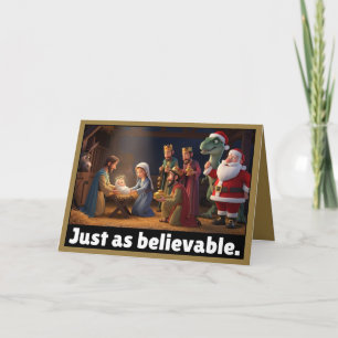 Atheist dinosaur and Santa Christmas Card