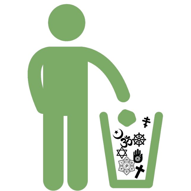 Atheist Minimalist Toss Out Religion Green T-Shirt (Creator Uploaded)