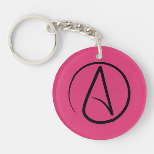 Atheist symbol: black on fuchsia key ring