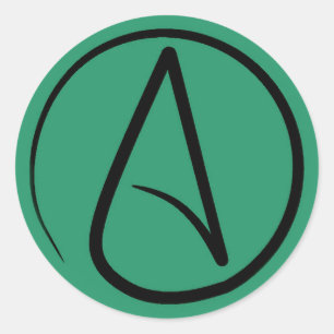 Atheist symbol: black on green classic round sticker