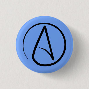 Atheist symbol: black on light blue 3 cm round badge