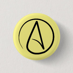 Atheist symbol: black on light yellow 3 cm round badge