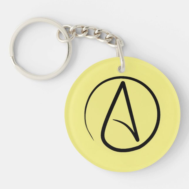Atheist symbol: black on light yellow key ring (Front)