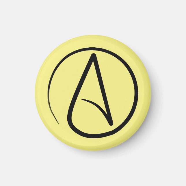 Atheist symbol: black on light yellow magnet (Front)