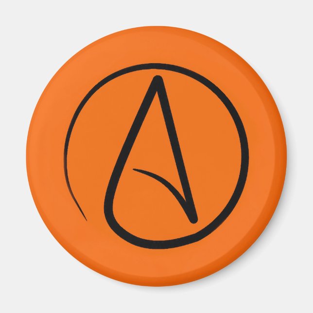 Atheist symbol: black on orange magnet (Front)