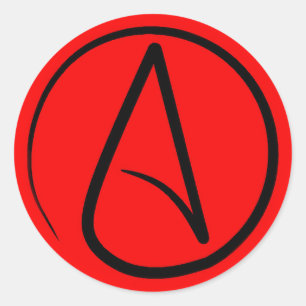 Atheist symbol: black on red classic round sticker