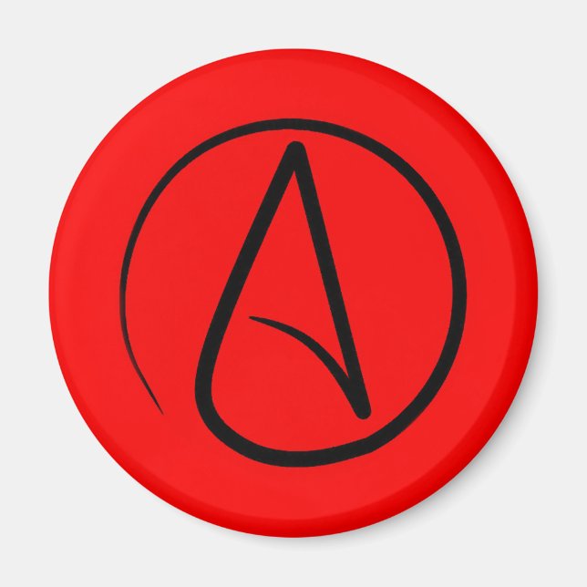 Atheist symbol: black on red magnet (Front)