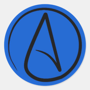Atheist symbol: black on royal blue classic round sticker
