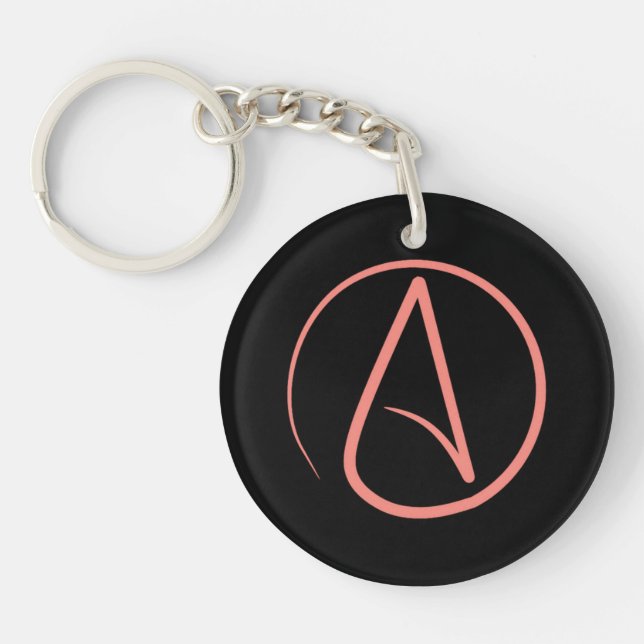 Atheist symbol: coral on black key ring (Front)