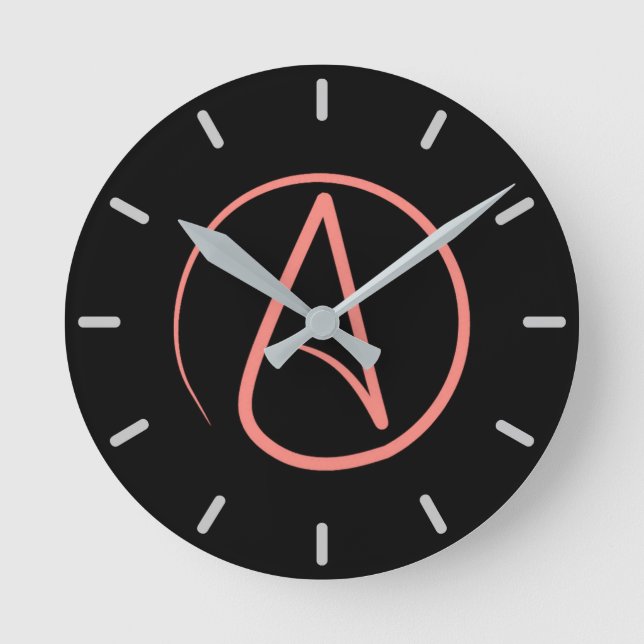 Atheist symbol: coral on black round clock (Front)
