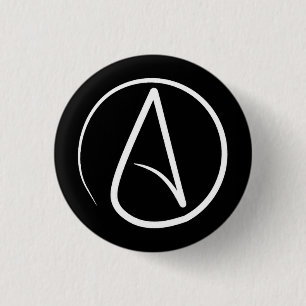 Atheist symbol: white on black 3 cm round badge
