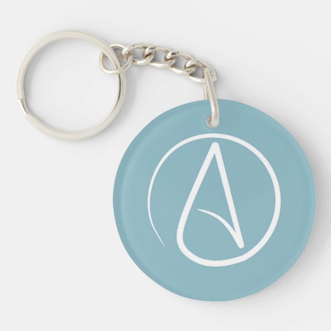 Atheist symbol: white on blue-grey key ring (Front)