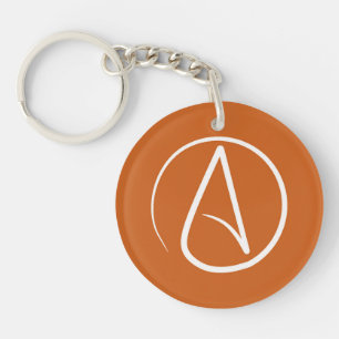 Atheist symbol: white on burnt orange key ring