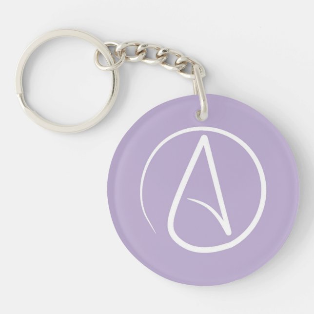 Atheist symbol: white on lavender key ring (Front)