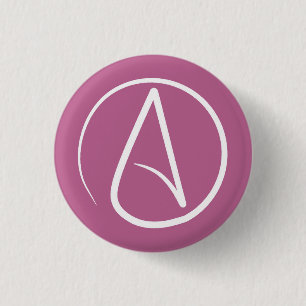Atheist  symbol: white on mauve pink 3 cm round badge