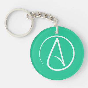 Atheist symbol: white on mint green key ring