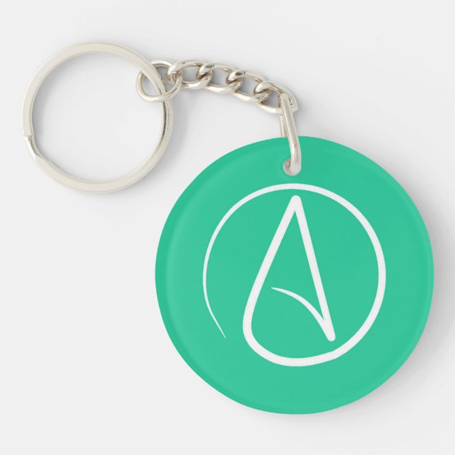 Atheist symbol: white on mint green key ring (Front)