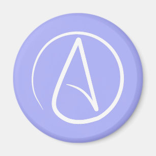 Atheist symbol: white on periwinkle magnet