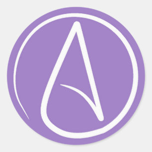 Atheist symbol: white on purple classic round sticker