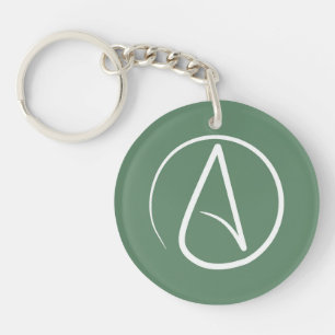 Atheist symbol: white on sage green key ring