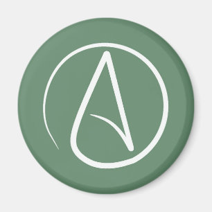 Atheist symbol: white on sage green magnet