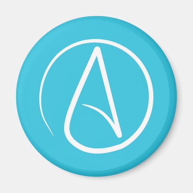 Atheist symbol: white on sky blue magnet (Front)