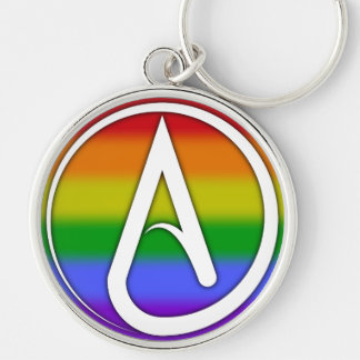 Atheist Symbol White over Rainbow Key Ring