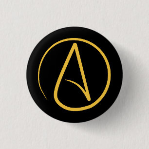 Atheist symbol: yellow on black 3 cm round badge