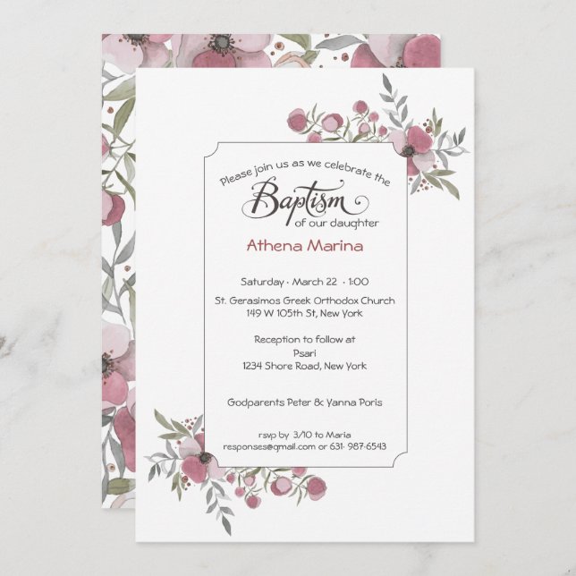 Athena Baptism Invitation (Front/Back)