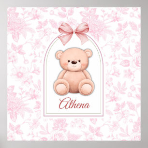 Athena   Custom Pink Teddy Bear Nursery Design  Poster