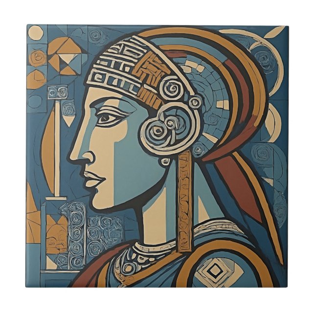 Athena - Goddess of Wisdom in Picasso's Style Tile (Front)