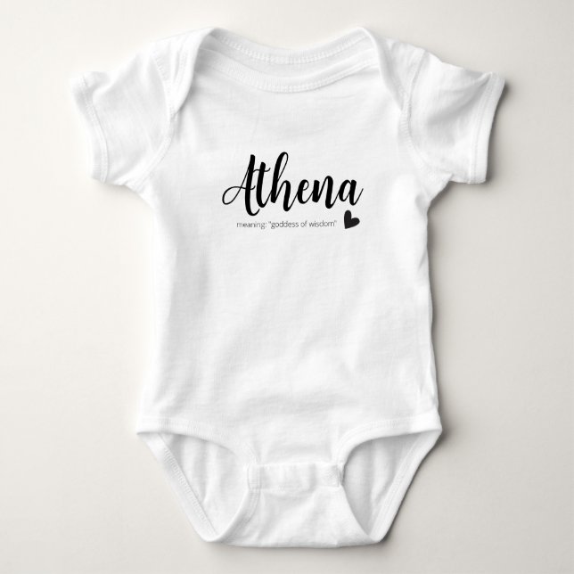 Athena Name Reveal Meaning Minimal Modern Script Baby Bodysuit (Front)